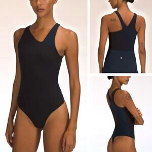 LULULEMON Nulu Asymmetrical Bodysuit Sz 12 Black / True Navy